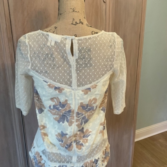 Anthropologie mesh top Y2K sheer Ivory Anja Floral Blouse Boho Lace Crochet XS - Picture 9 of 16